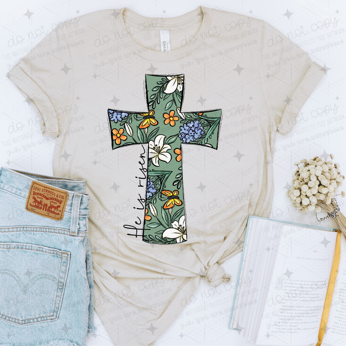 He is Risen Floral Cross