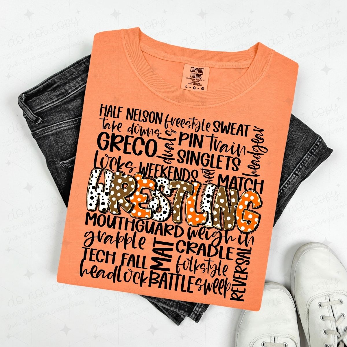 WRESTLING DOODLE - ORANGE/BROWN - DTF TRANSFER