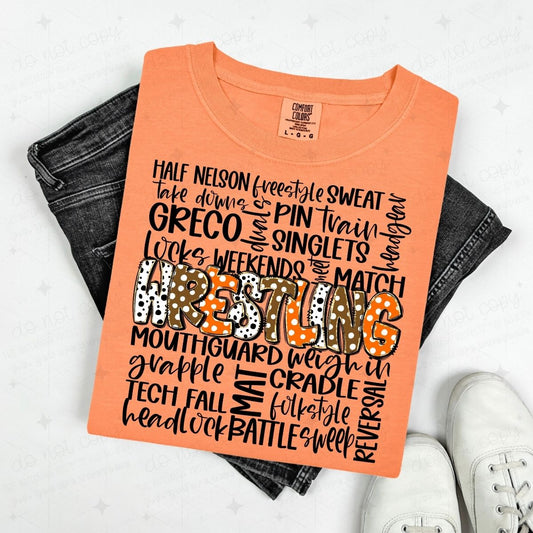 WRESTLING DOODLE - ORANGE/BROWN - DTF TRANSFER