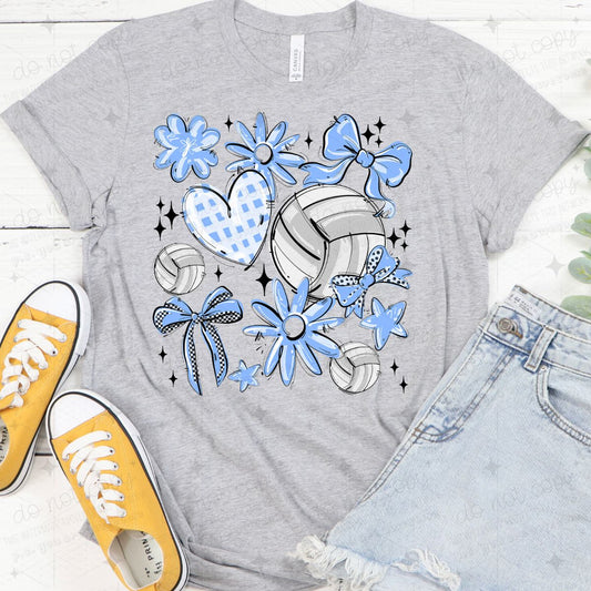 COQUETTE VOLLEYBALL DOODLE - COLUMBIA BLUE - DTF TRANSFER