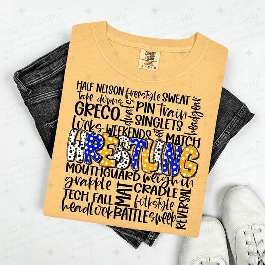 WRESTLING DOODLE - ROYAL BLUE/YELLOW - DTF TRANSFER