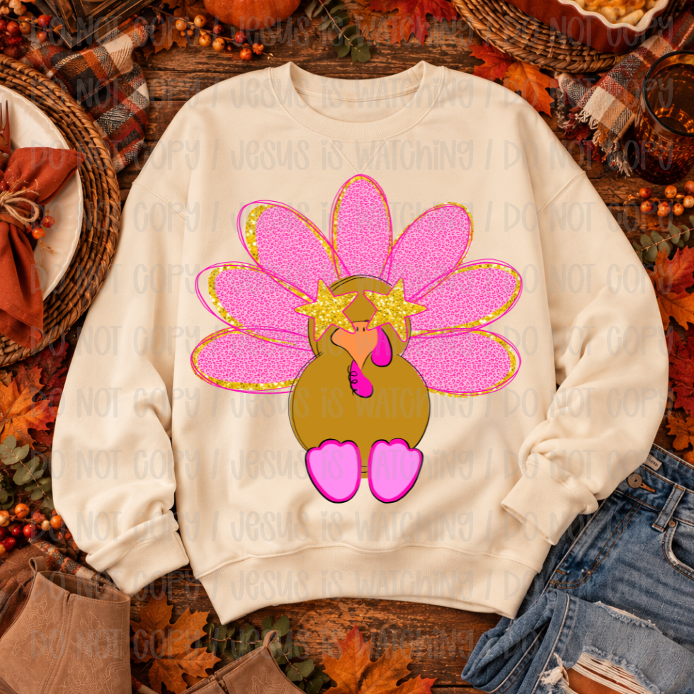 PINK TURKEY STAR EYES - DTF TRANSFER
