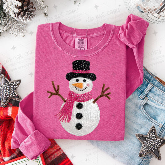SNOWMAN - FAUX RHINESTONES/FAUX EMBROIDERY - DTF TRANSFER