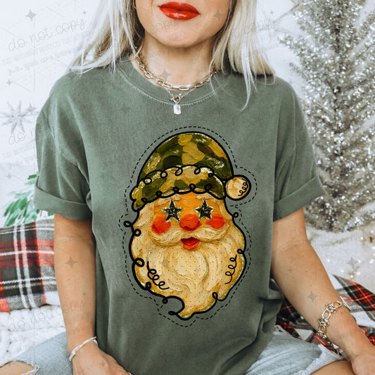 HAND PAINTED CAMO SANTA - FAUX GLITTER - DTF TRANSFER