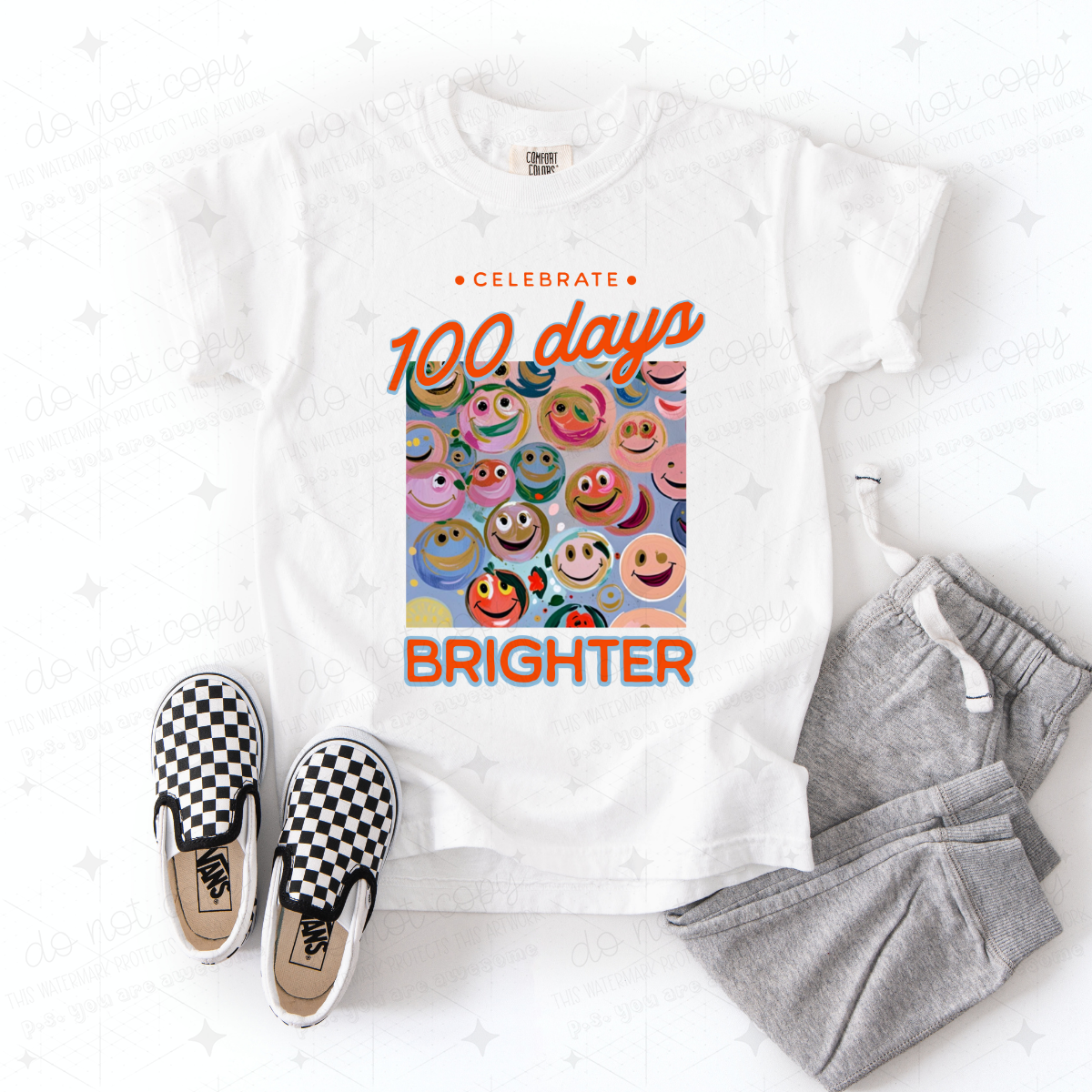 CELEBRATE 100 DAYS BRIGHTER - SMILEY FACES - DTF TRANSFER