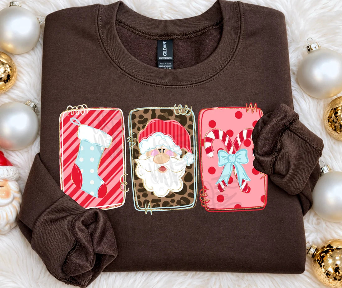 STOCKING SANTA CANDY CANE TRIO - DTF TRANSFER