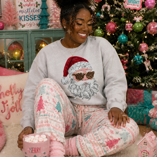 SANTA LEOPARD GLASSES - FAUX SEQUINS - DTF TRANSFER