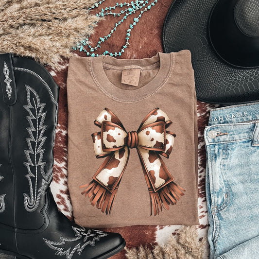 COQUETTE FAUX LEATHER COW PRINT BOW - DTF TRANSFER