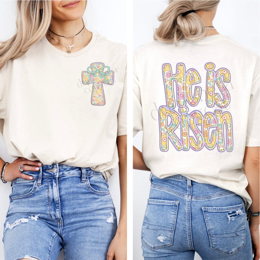 He is Risen Pastel Floral front & Back