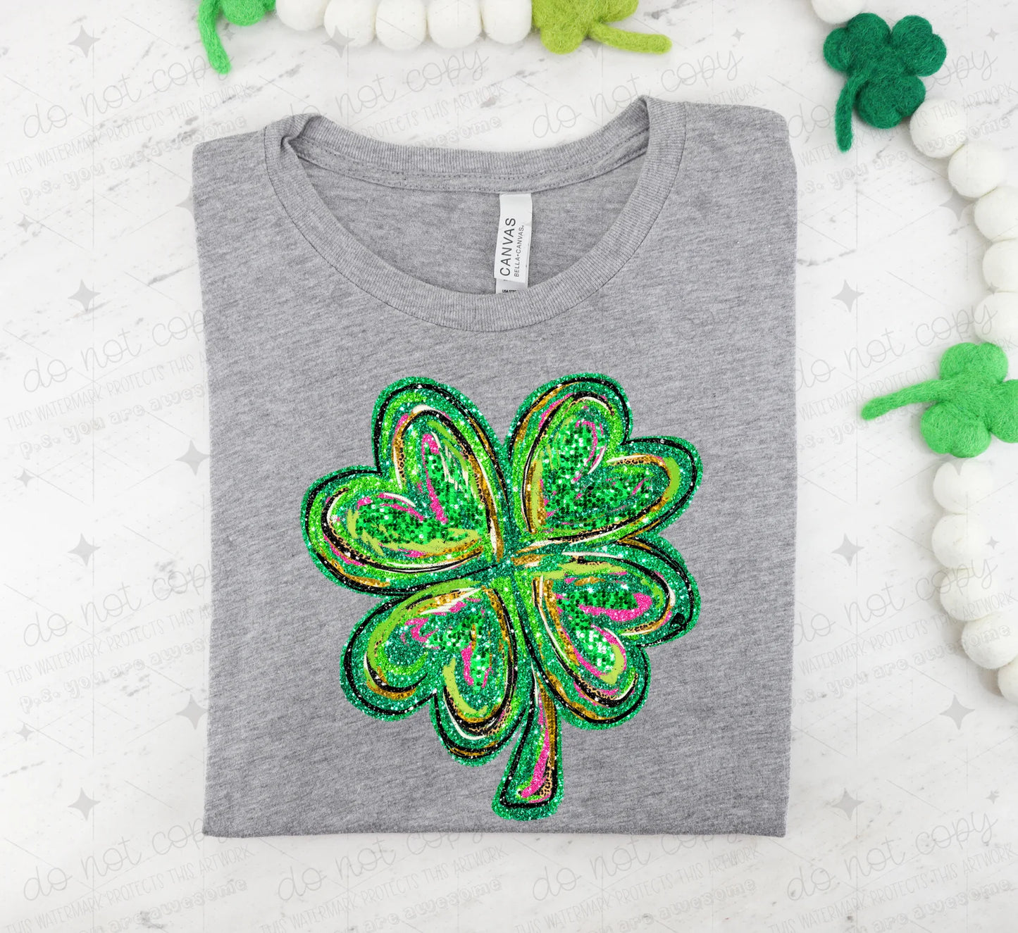 Faux Glitter Shamrock Completed Tee