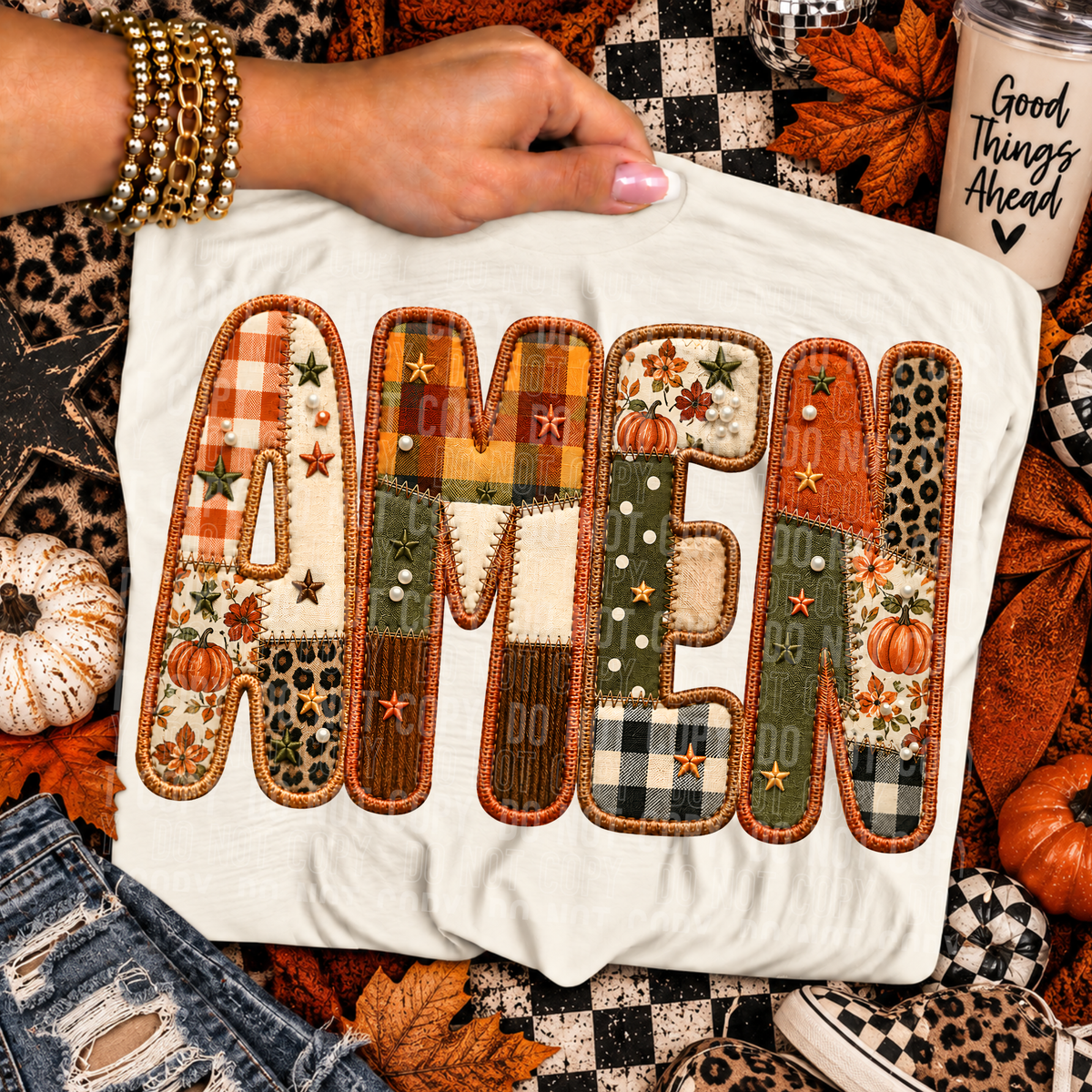 AMEN FALL - FAUX EMBROIDERY - DTF TRANSFER