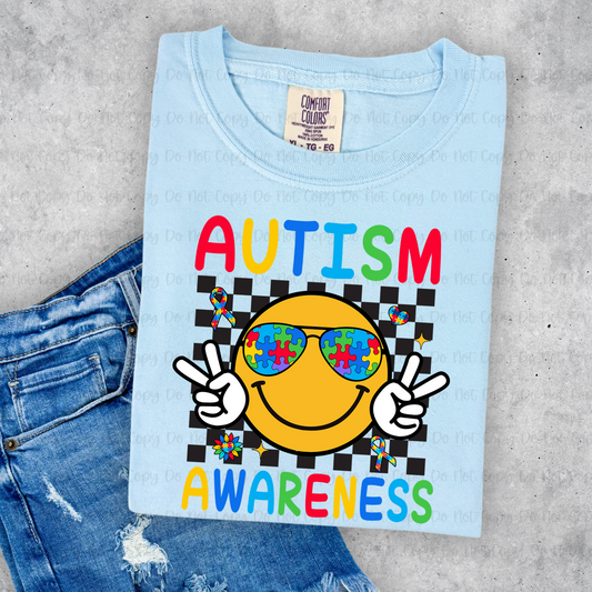 AUTISM AWARENESS CHECKER BLACK - DTF TRANSFER