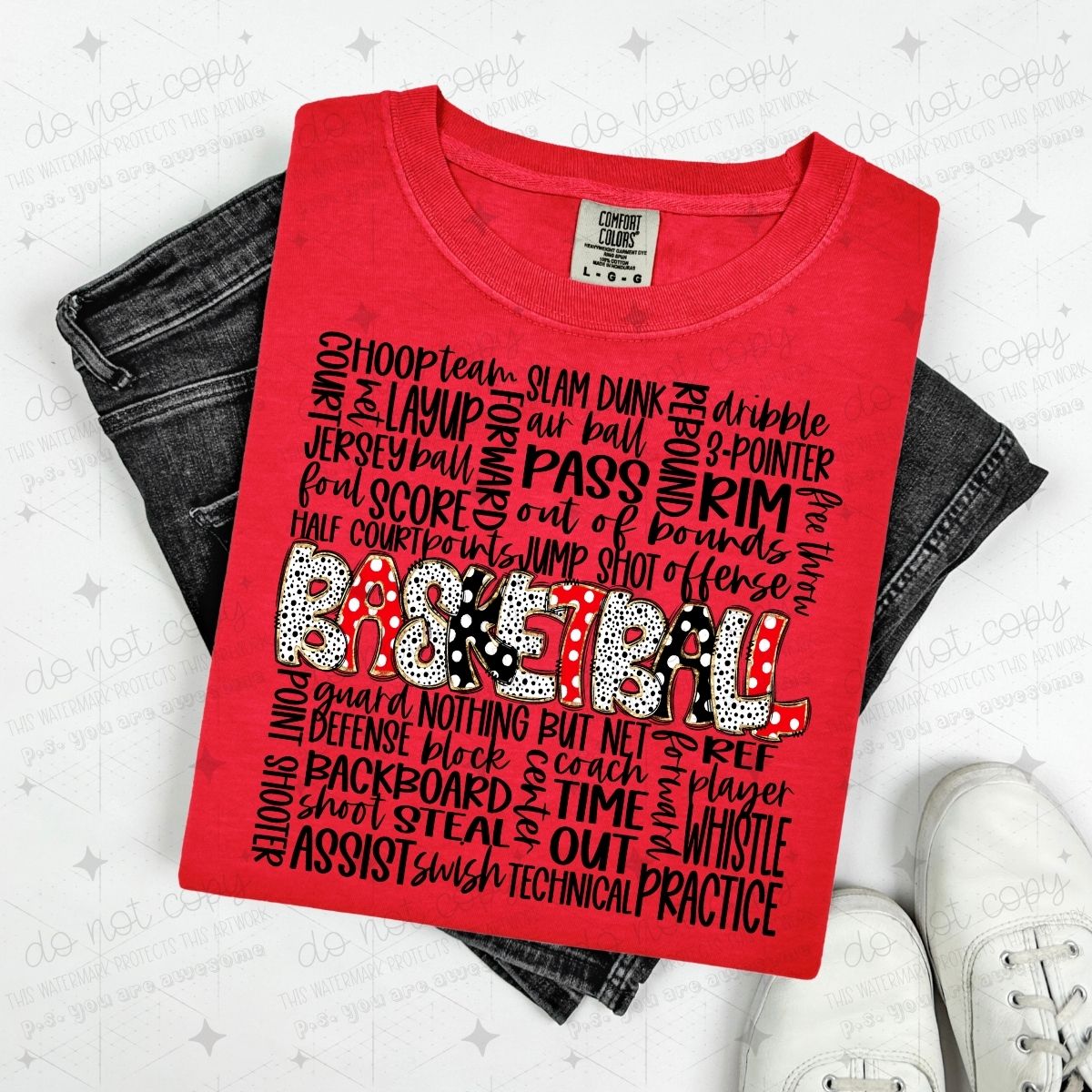 BASKETBALL - RED/BLACK - DTF TRANSFER