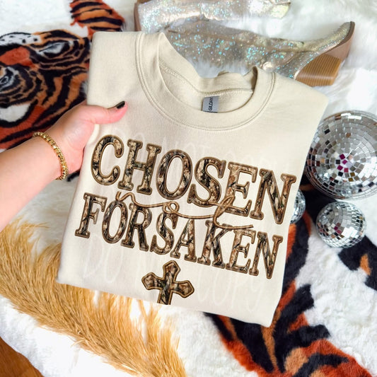 CHOSEN NOT FORSAKEN CAMO - FAUX EMBROIDERY - DTF TRANSFER