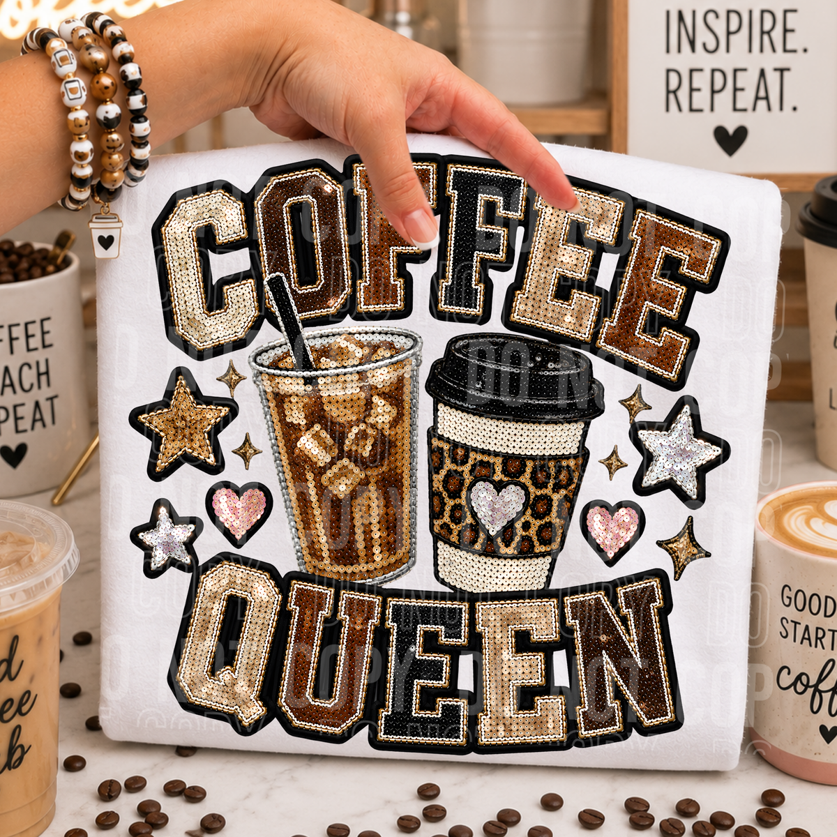 COFFEE QUEEN - FAUX SEQUIN - DTF TRANSFER