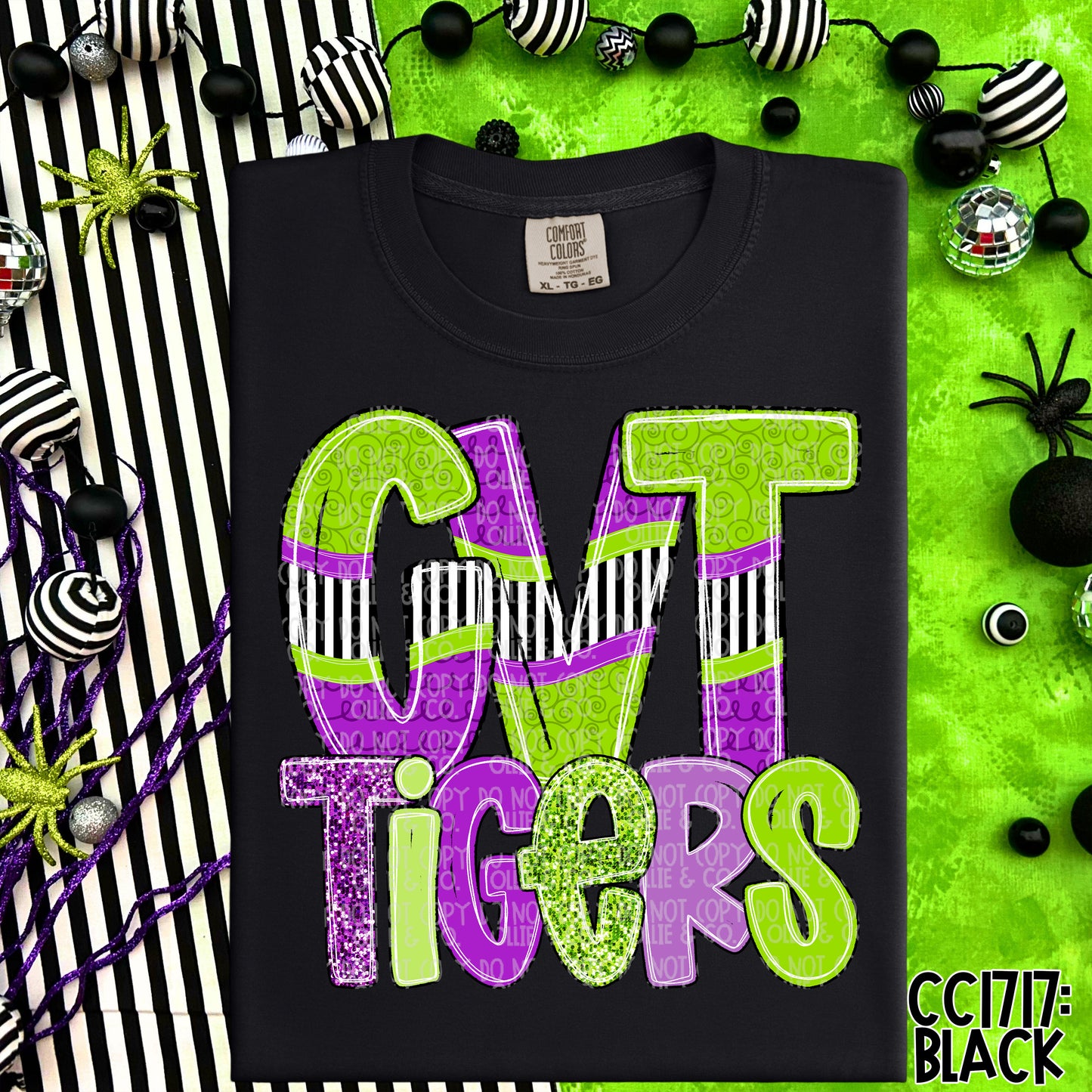 PURPLE & LIME REVAMPED SCHOOL INITIALS W/ MASCOT - CUSTOM TRANSFER