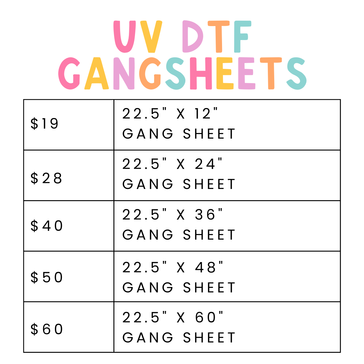 UV DTF Gang Sheets- NO CODES ALLOWED