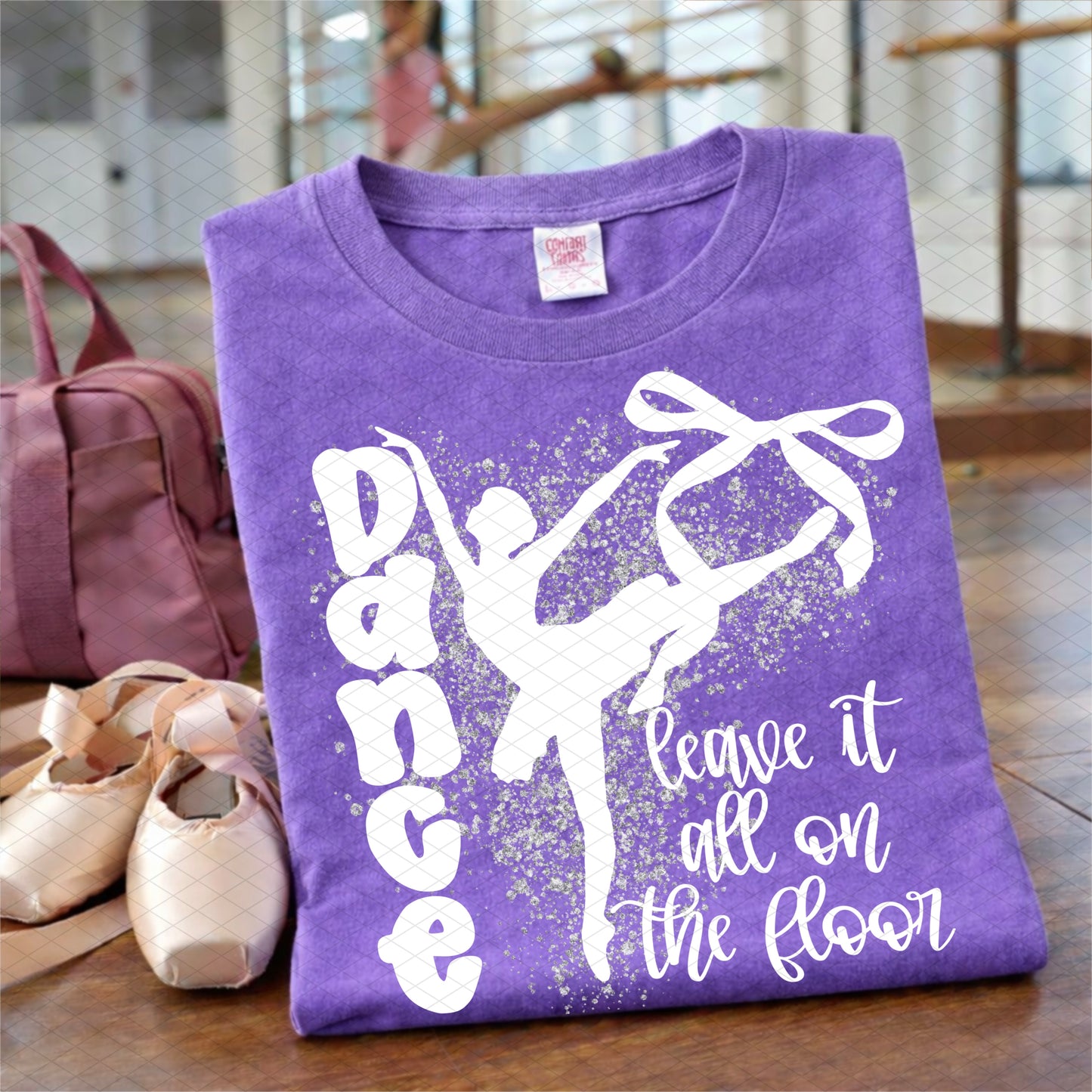 DANCE LEAVE IT ALL ON THE FLOOR WHITE WITH SILVER - DTF TRANSFER