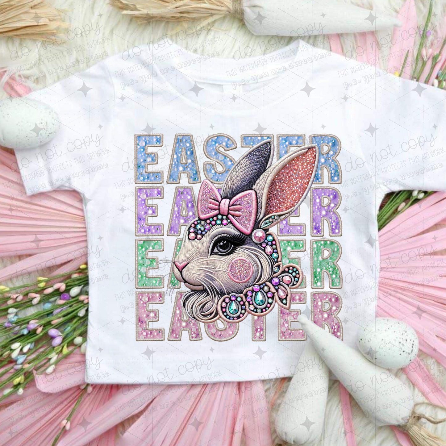Easter Stacked faux embroidery bunny *Ollie & Co Exclusive*