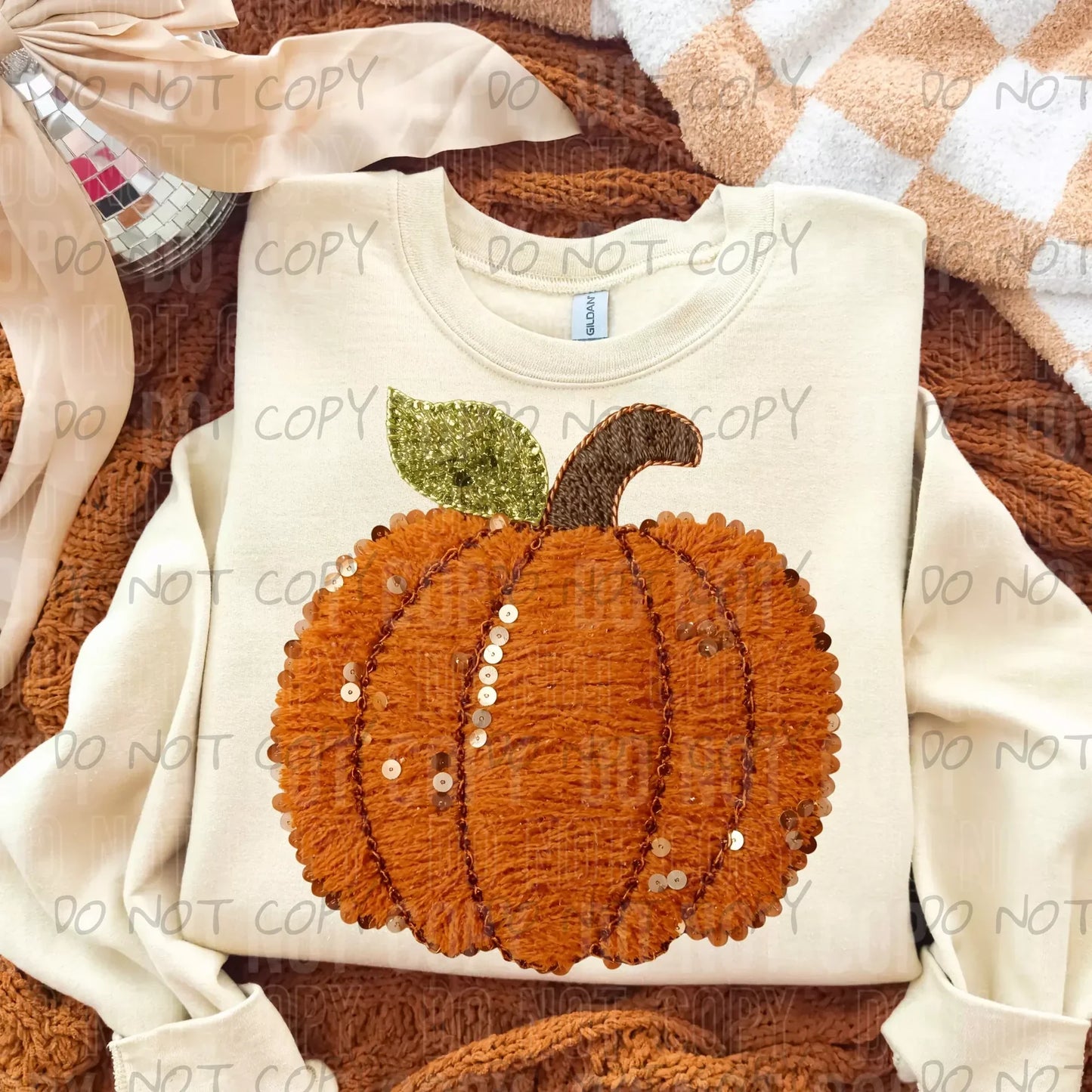 FALL PUMPKIN FAUX YARN SEQUINS - DTF TRANSFER