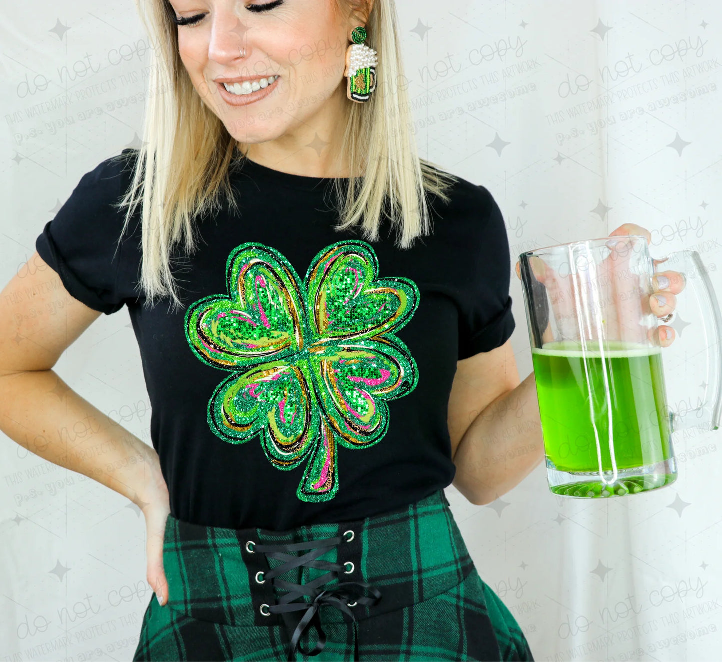 Faux Glitter Shamrock Completed Tee