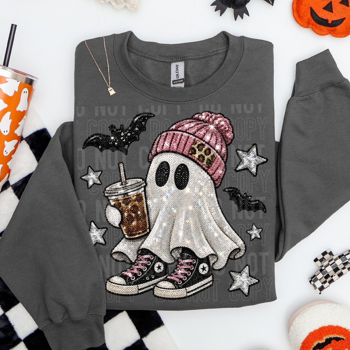 HALLOWEEN GHOST - FAUX SEQUIN - DTF TRANSFER
