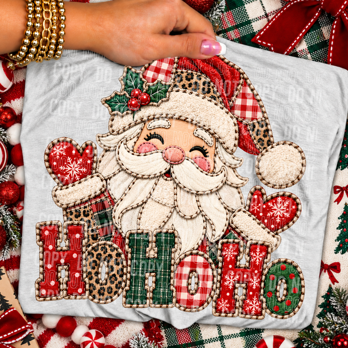 HO HO HO SEASON - FAUX PATCHWORK - DTF TRANSFER
