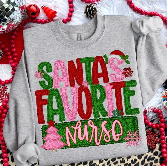 SANTA'S FAVORITE NURSE - FAUX YARN - DTF TRANSFER