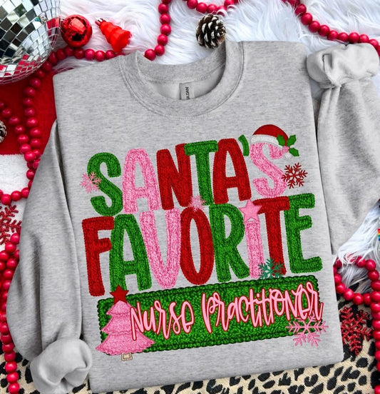 SANTA'S FAVORITE NURSE PRACTITIONER - FAUX YARN - DTF TRANSFER