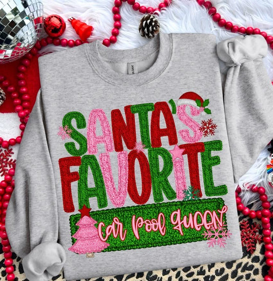 SANTA'S FAVORITE CAR POOL QUEEN - FAUX YARN - DTF TRANSFER