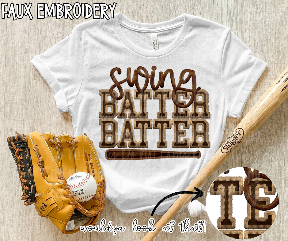 Swing Batter Swing Faux Embroidery