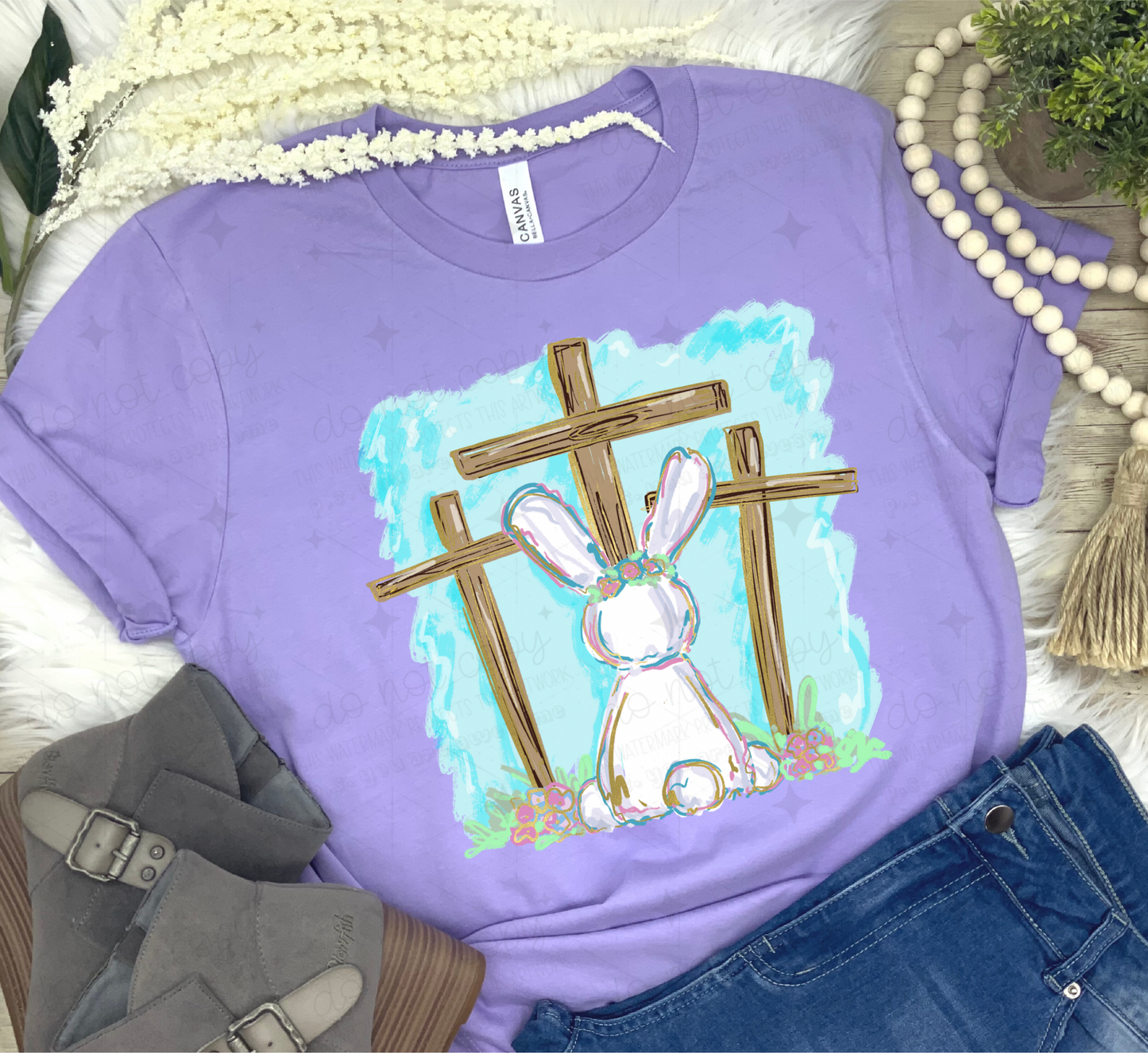 Three crosses with bunny