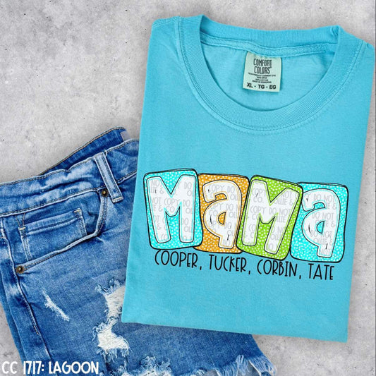 Bright Dotted Boxy- Mama, Aunt, Grandma, Etc. with Kids names