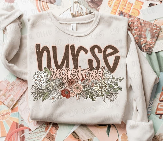 VINTAGE FLORAL REGISTERED NURSE - DTF TRANSFER