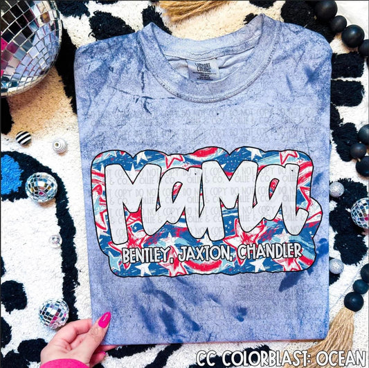 Patriotic Tie Dye Mama, Aunt, Grandma, Etc. with Kids names