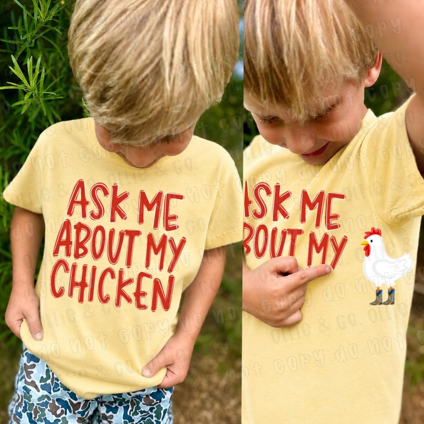 ASK ME ABOUT MY CHICKEN BOY - FRONT+BACK - DTF TRANSFER