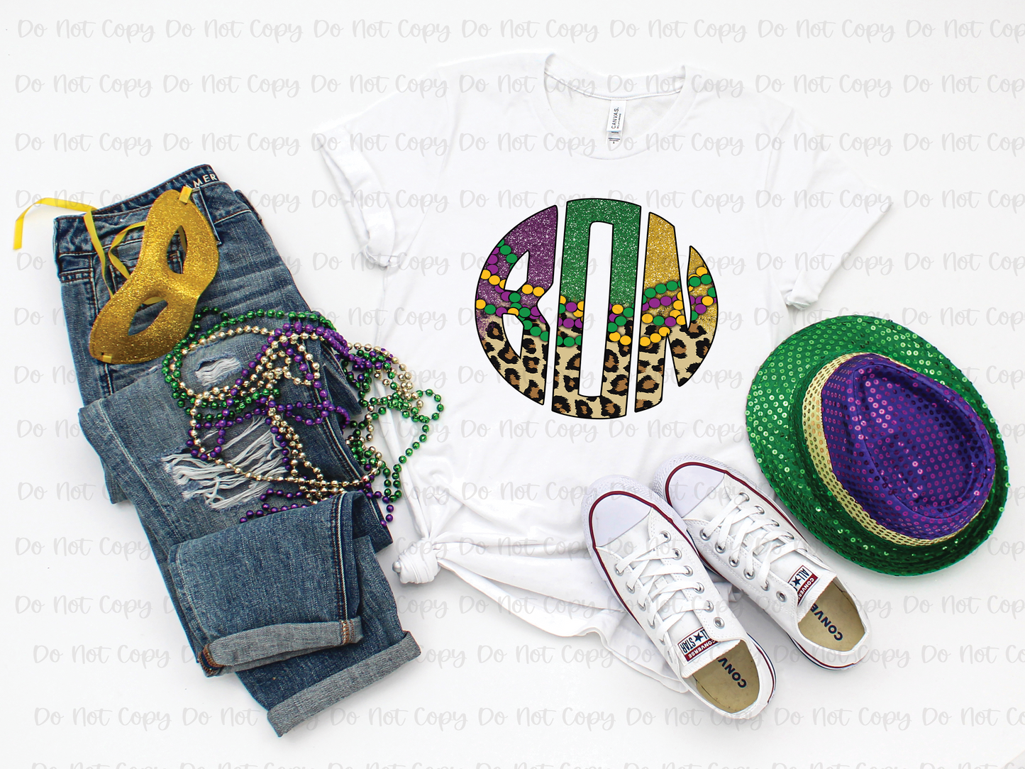 Mardi Gras Beads & Leopard Monogram