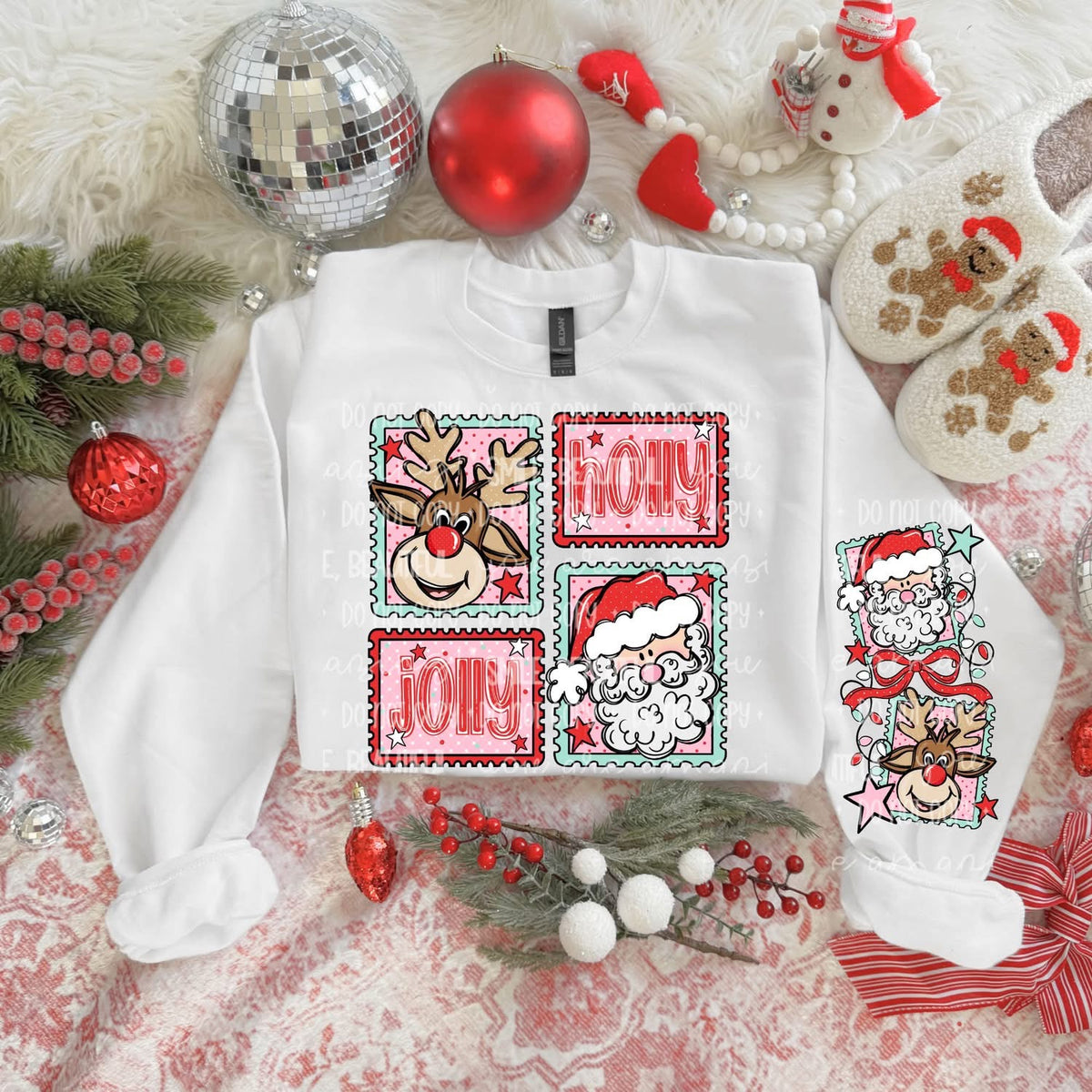 REINDEER SANTA STAMP - FRONT+SLEEVE - DTF TRANSFER