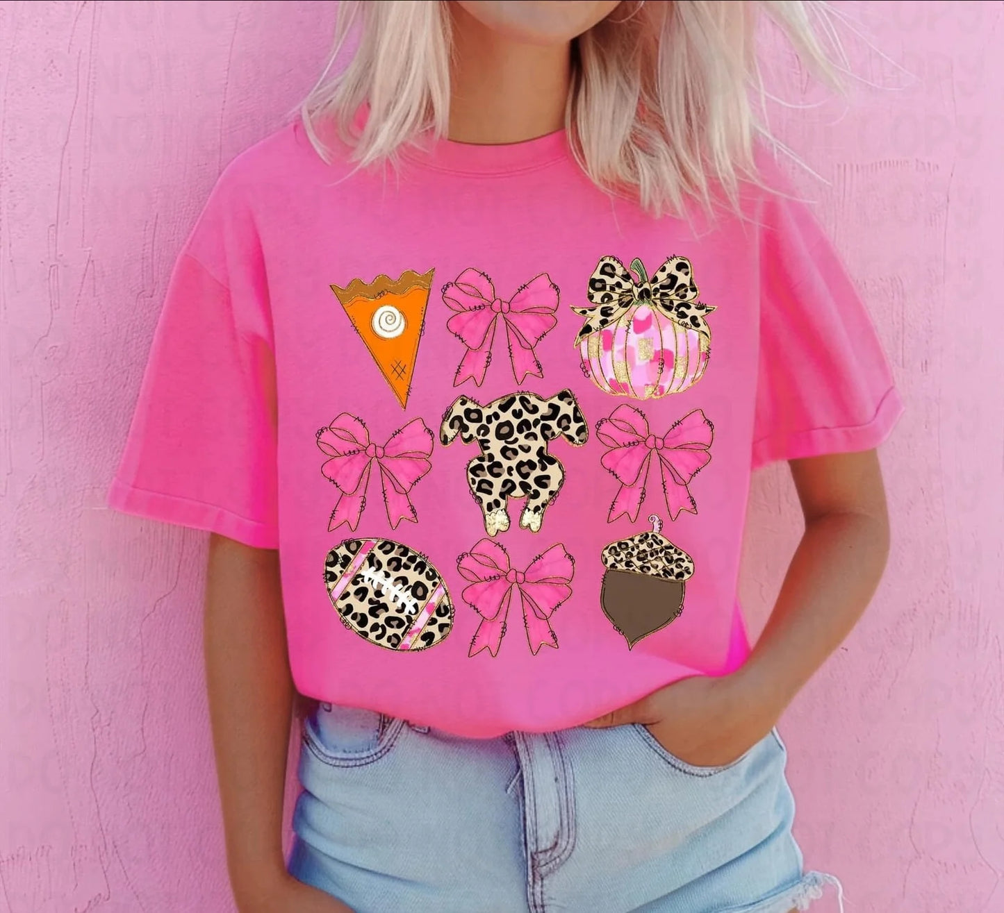 Pink & Leopard Thanksgiving Grid Tee