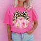 Pink Brushstroke pumpkin with leopard bow Tee