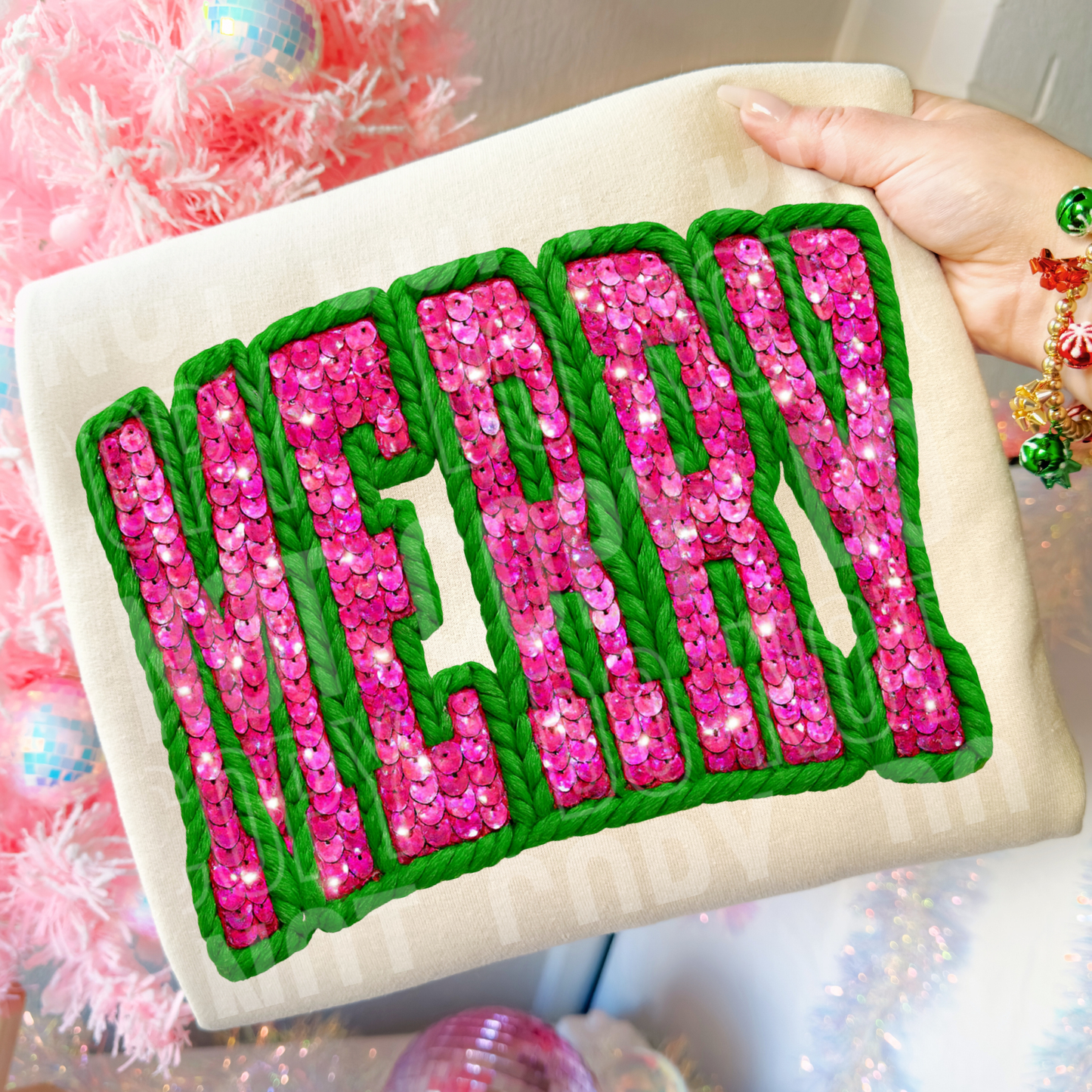 MERRY - FAUX SEQUIN - FAUX YARN - DTF TRANSFER