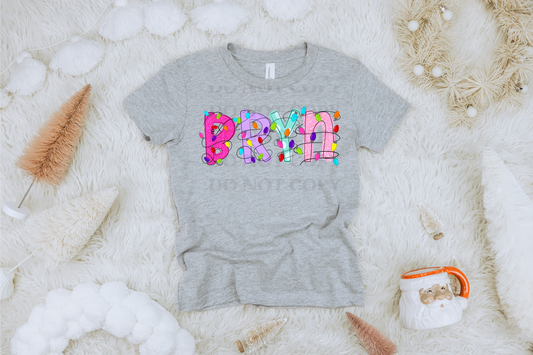 Youth Neon Christmas Names with lights Completed tee