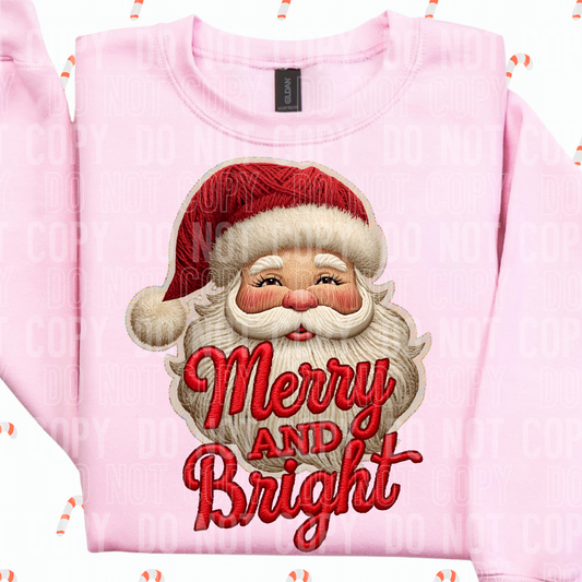 MERRY AND BRIGHT SANTA FAUX YARN- DTF TRANSFER