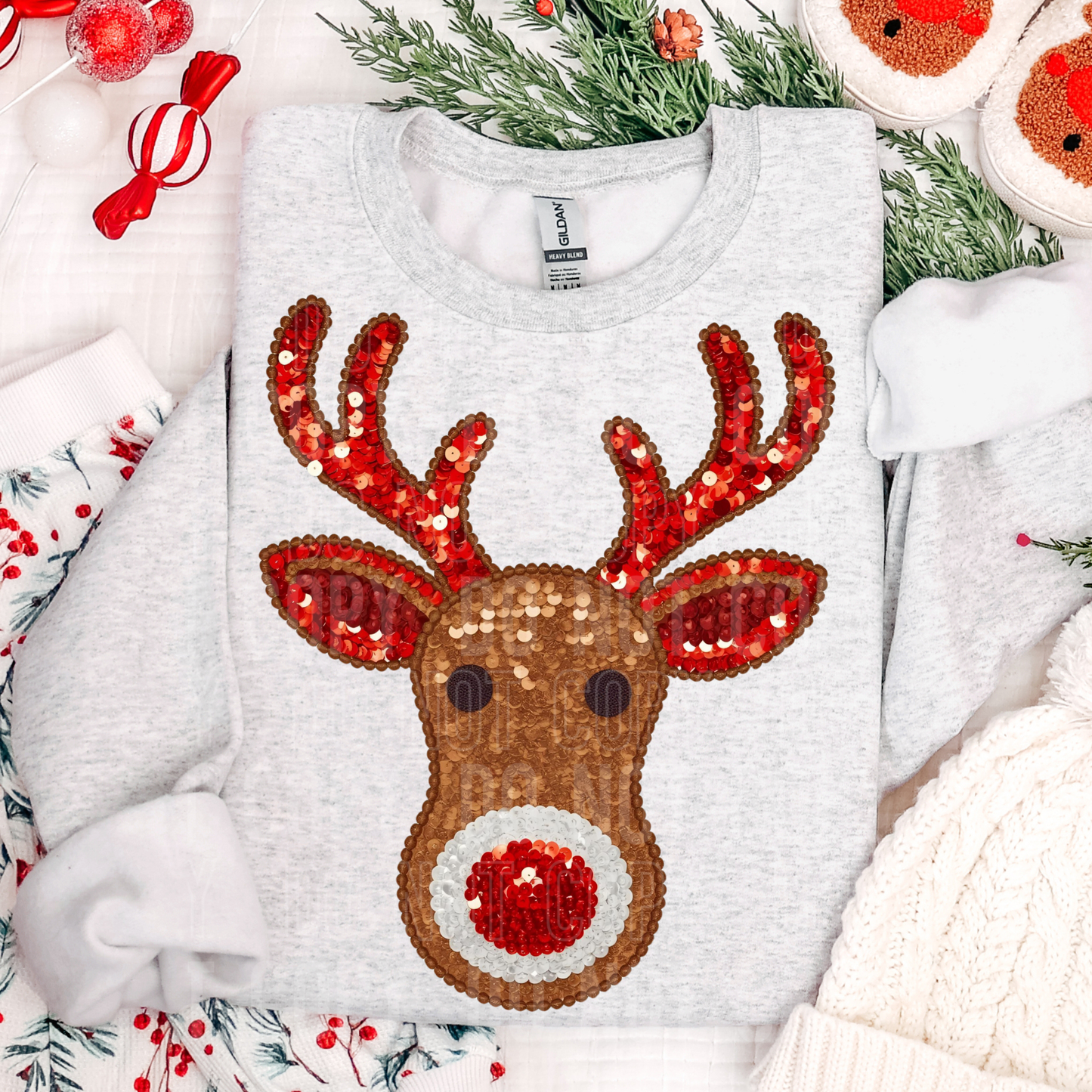 REINDEER FACE - FAUX SEQUINS - DTF TRANSFER