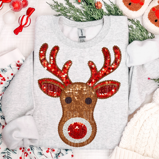 REINDEER FACE - FAUX SEQUINS - DTF TRANSFER