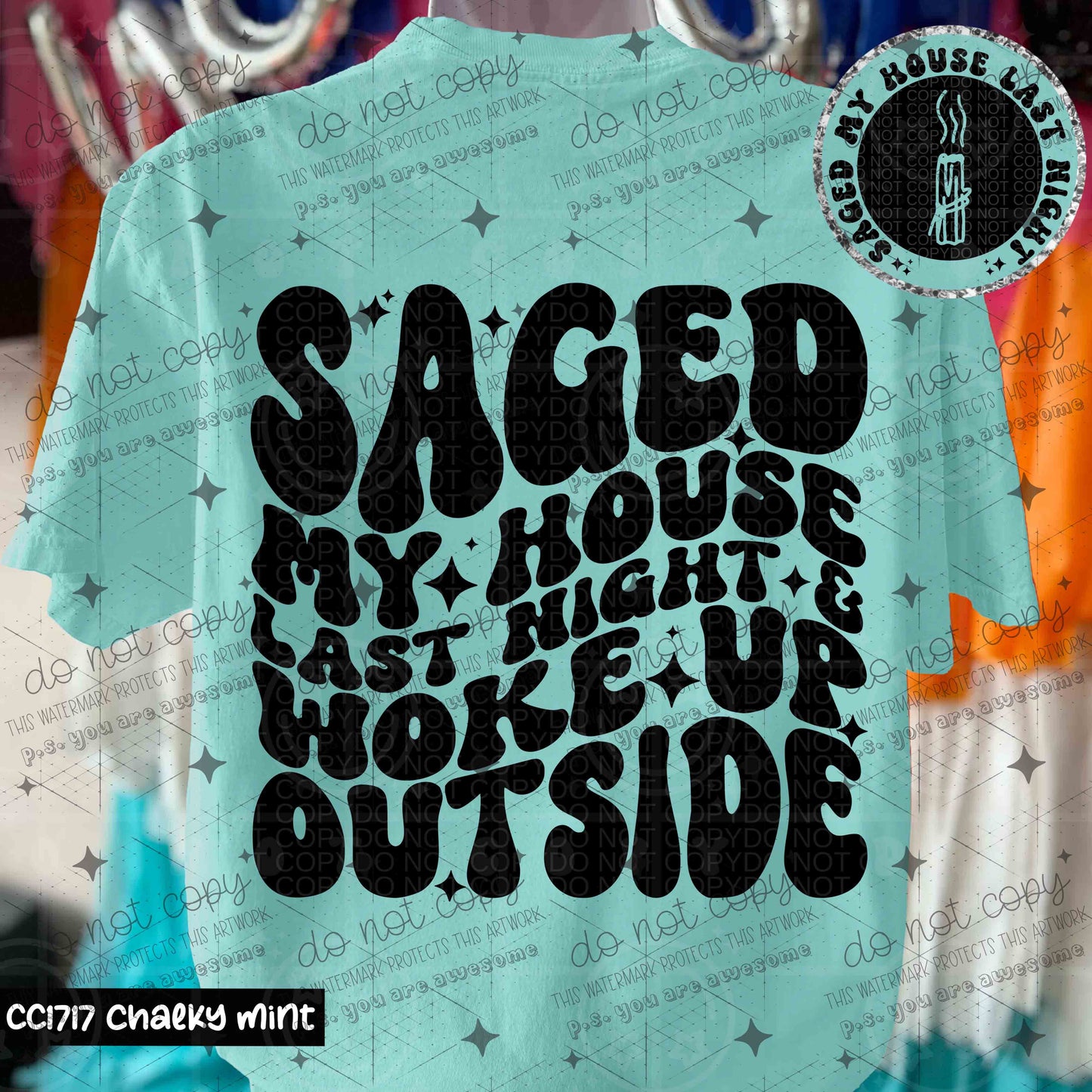 SAGED MY HOUSE LAST NIGHT - FRONT+BACK - DTF TRANSFER