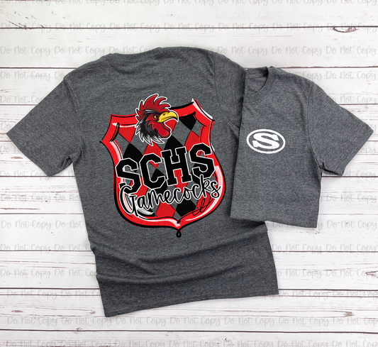 SHIELD SCHOOL INITIALS + MASCOT - FRONT+BACK - CUSTOM TRANSFER