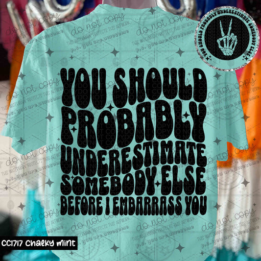 YOU SHOULD PROBABLY UNDERESTIMATE SOMEBODY ELSE - FRONT+BACK - DTF TRANSFER