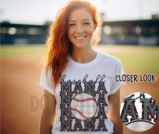 Baseball/Softball Mama Faux Sequin Faux Embroidery DTF *Ollie & Co. Exclusive*