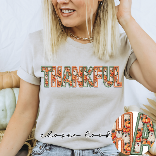 Thankful Happy Ghost Faux Embroidery